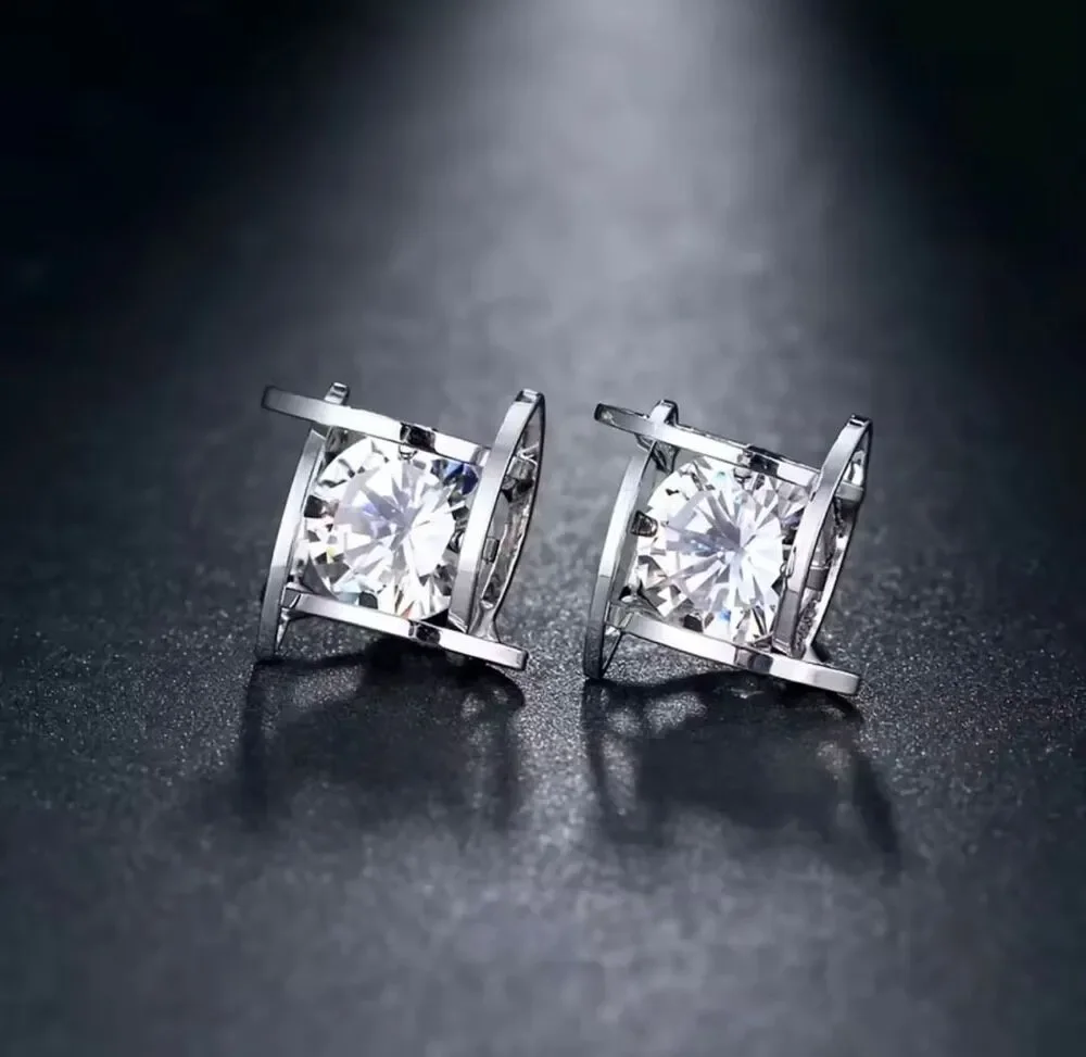 Italian Luxury Boutique Diamond Simulant Crystal Stud Earrings